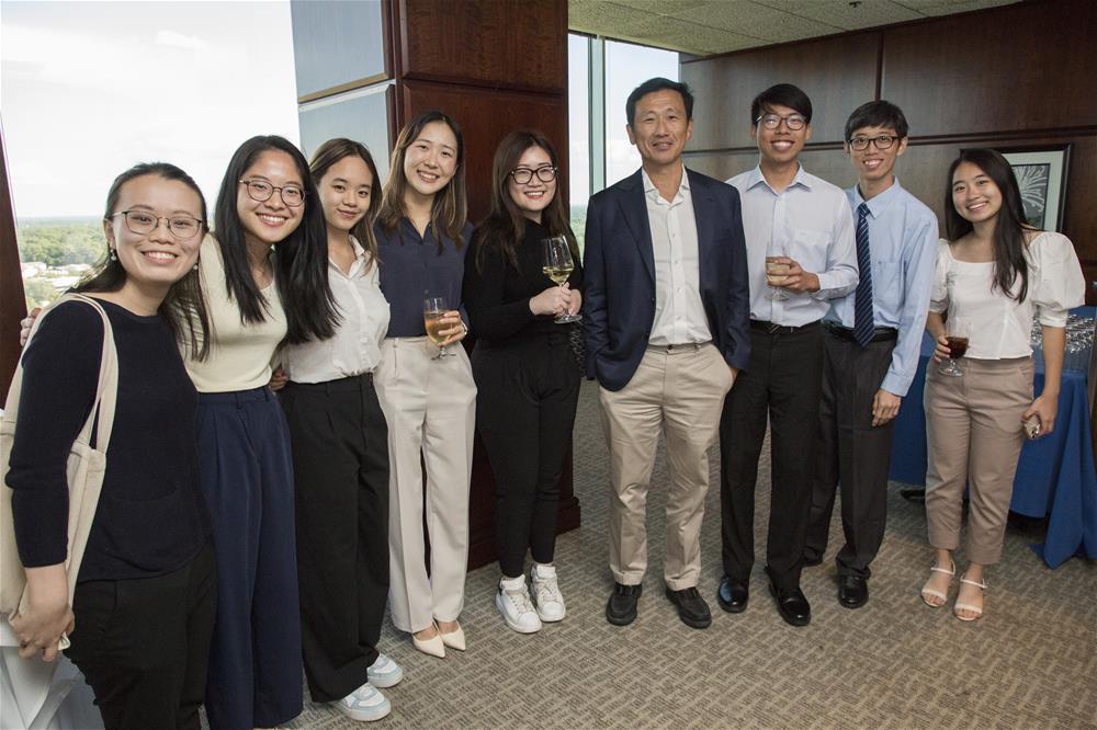 Ms Teo Kaye Min (left) and Mr Liow Yuh Yiing (second from right) are among a group of Singaporean students who met with Minister Ong during his visit to Duke University // Credit: Chris Hildreth/Rooster Media
