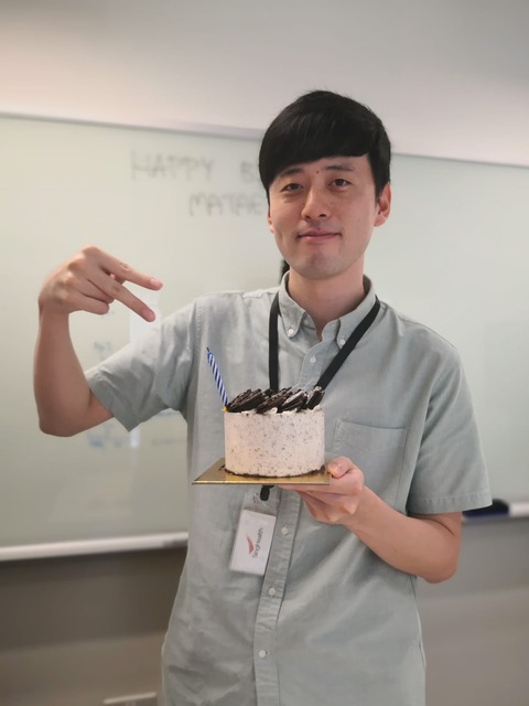 Surprised by his colleagues on his birthday, Dr Matae Ahn celebrates his special day in the office