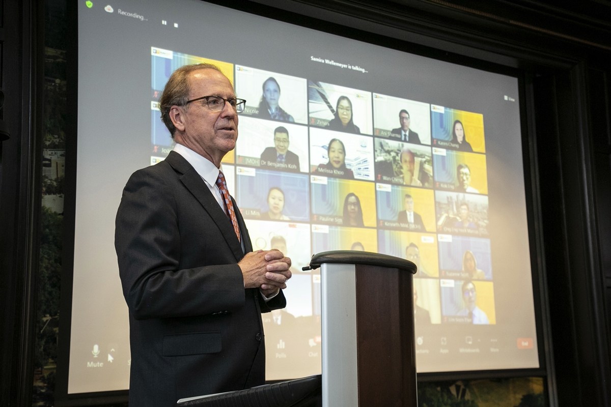 Dean Prof Thomas Coffman speaks at the phase IV signing ceremony in Durham