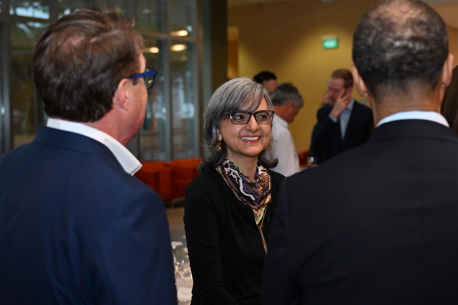 Duke-NUS Vice-Dean for Education Associate Professor Shiva Sarraf-Yazdi in conversation with members of the visiting Duke delegation.