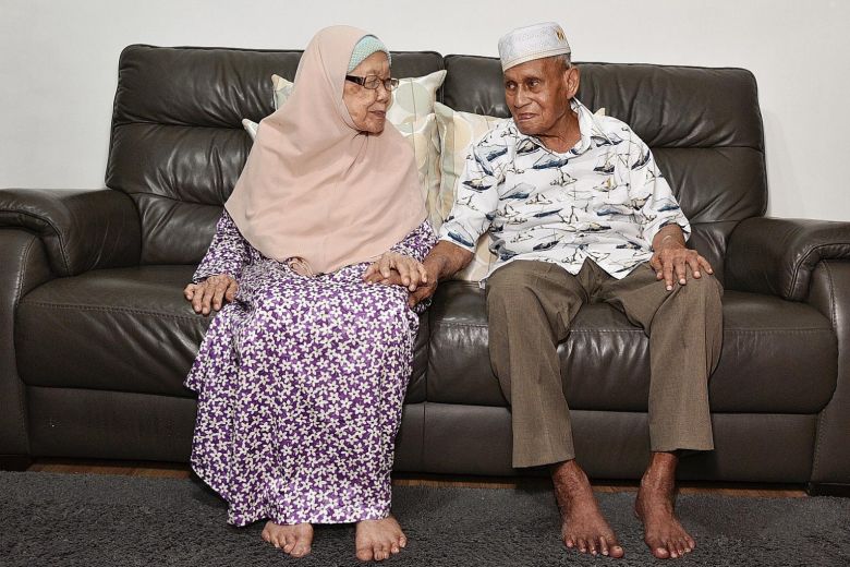 Centenarian Kassim Sultan, pictured above with his wife, Madam Tuminah Haji Siraj (ST)