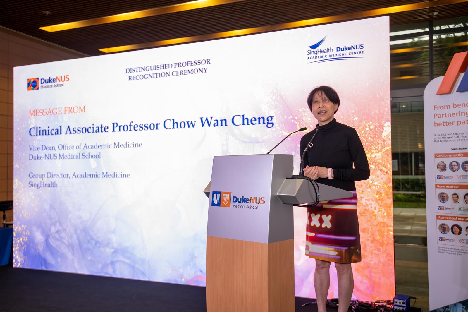Vice-Dean for Academic Medicine Clin Assoc Prof Chow Wan Cheng delivers her celebratory remarks