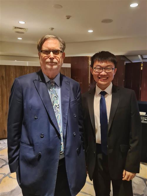 Nobel laureate George Smoot and Jacky Zhao after their panel at the Nobel Prize Dialogue // Credit: Jacky Zhao