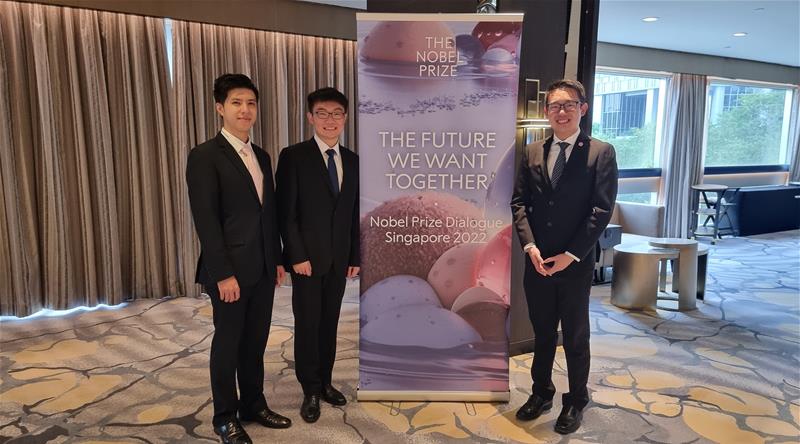 Nobel Prize Dialogue participants Wharton Chan and Jacky Zhao, who are joined by Charles Tiu