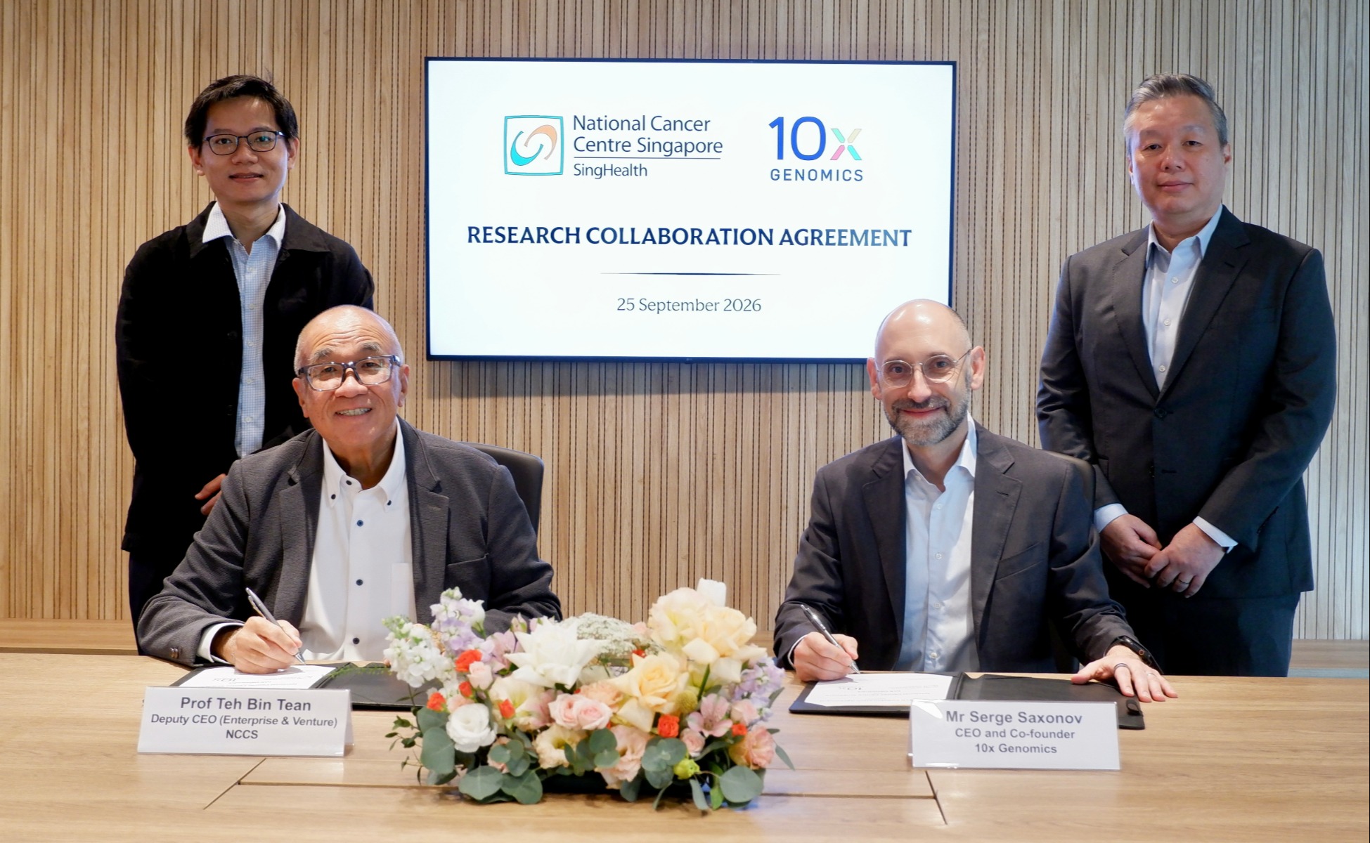 Representatives from the National Cancer Centre Singapore (NCCS) and 10x Genomics marked the signing of a Research Collaboration Agreement on 25 September 2026.