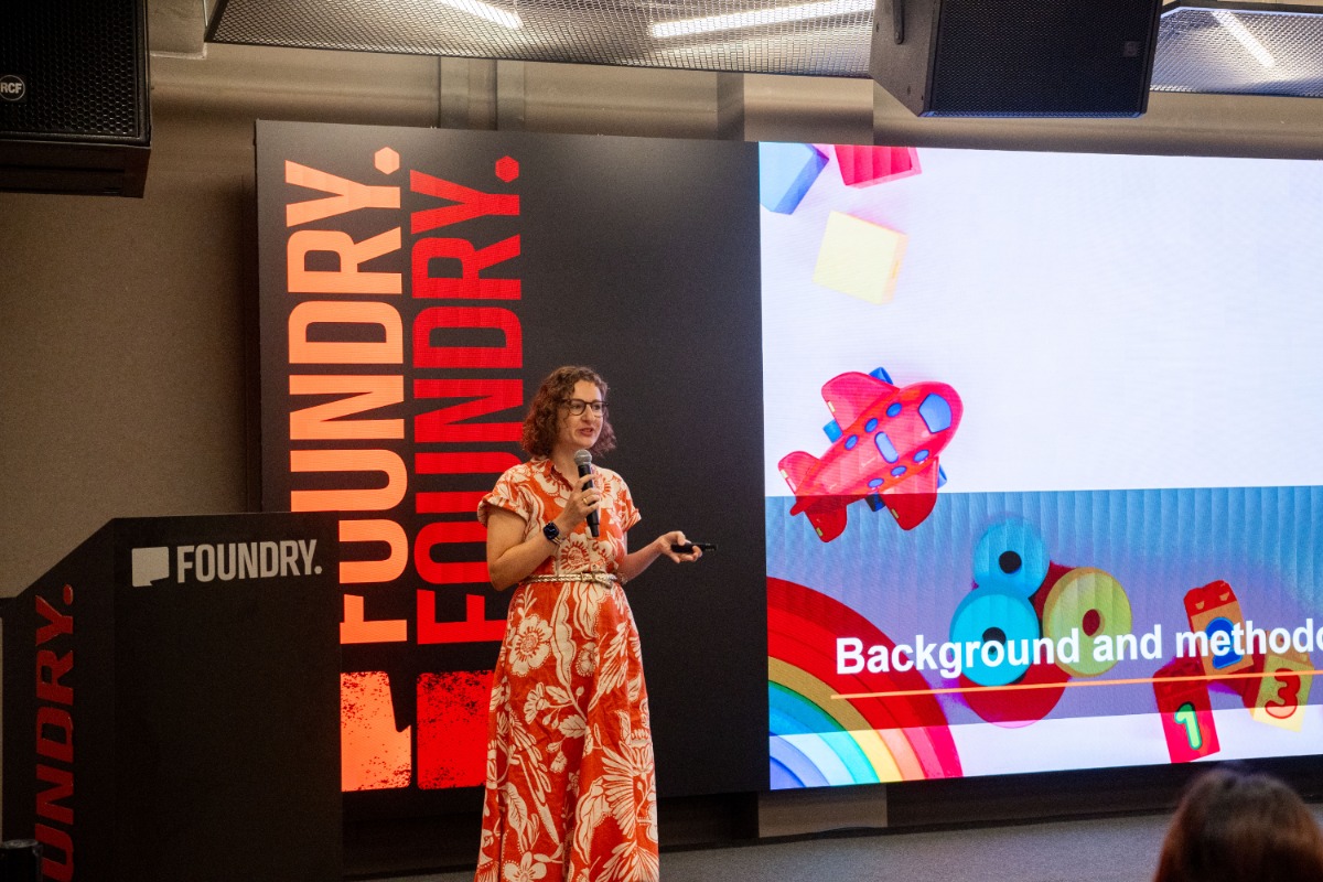 Anne-Claire Stona at The Foundry, giving an introduction at their validation workshop: Mapping Mental Health and Wellbeing Interventions for Children Aged 3–11 in Singapore, where they presented their initial findings to their partners and collaborators.