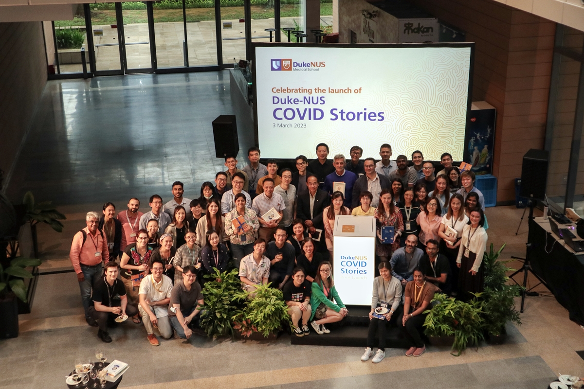 IMG_2684 All members of the Duke-NUS Emerging Infectious Diseases Programme on stage at the launch of Duke-NUS COVID Stories