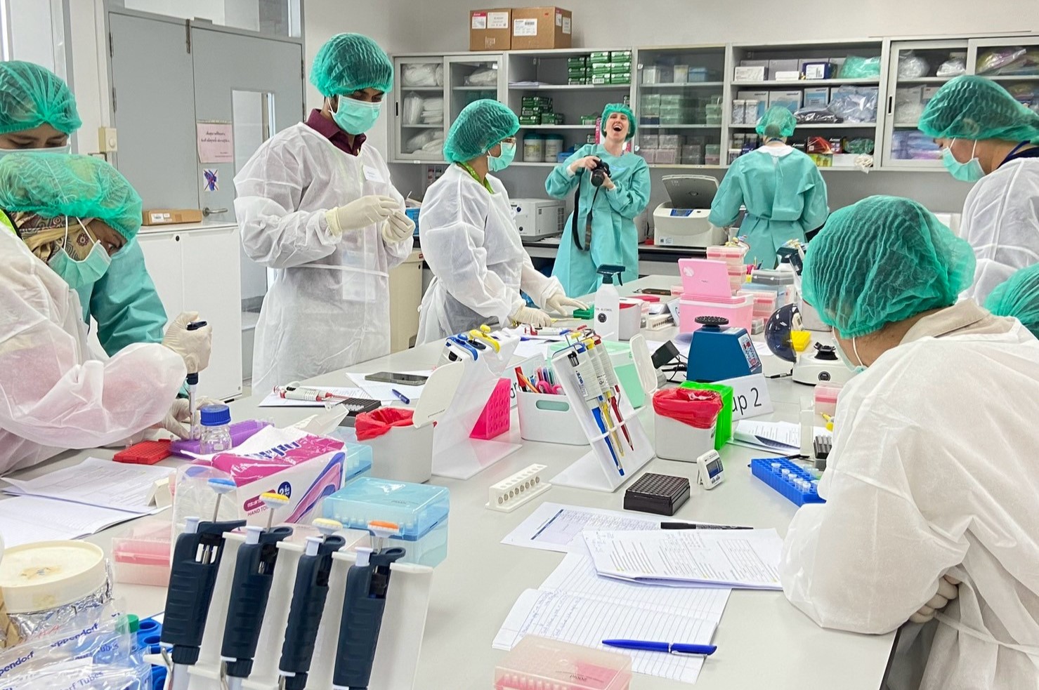 Workshop participants in the lab