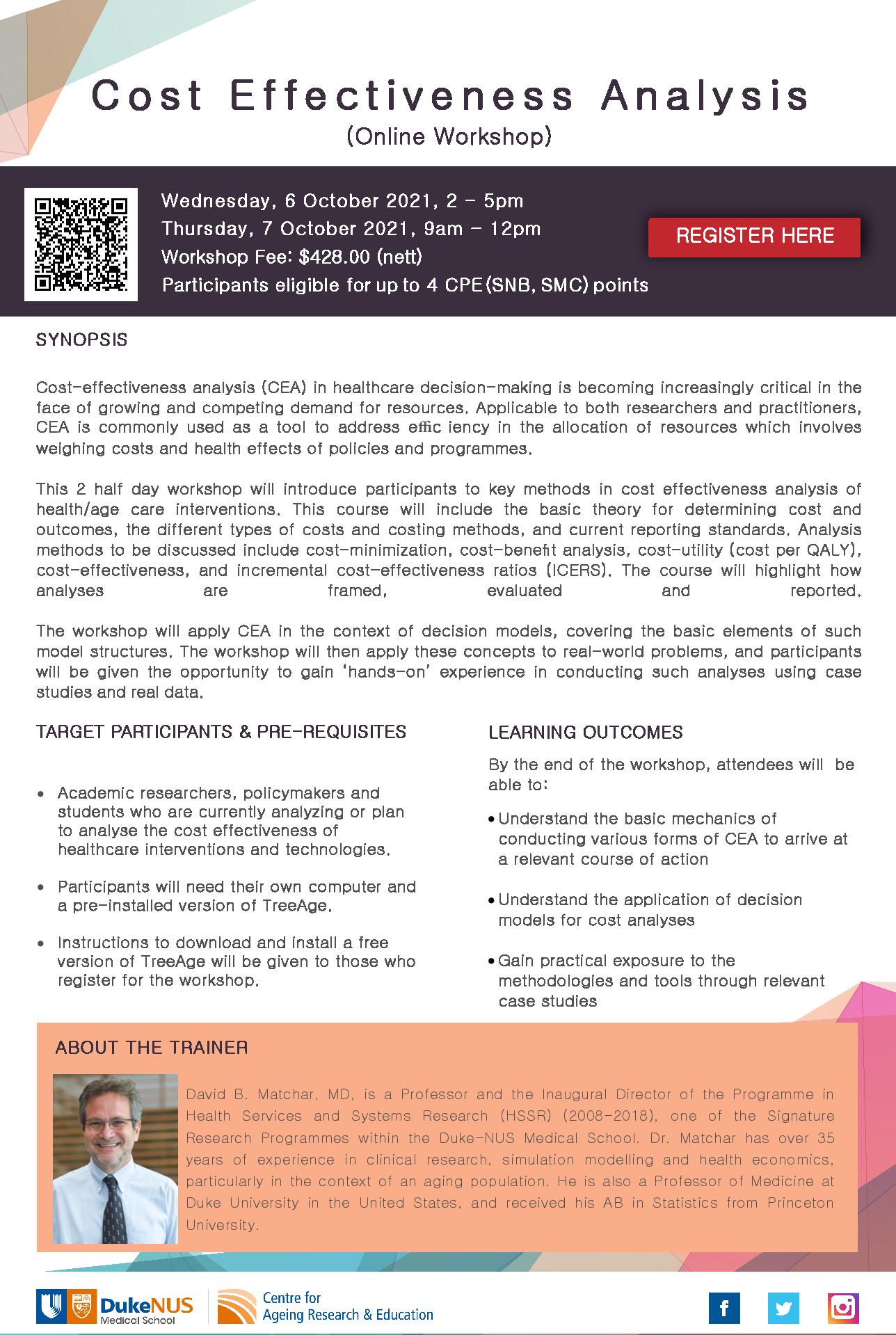 Cost Effectiveness Analysis Workshop 6 - 7 Oct 2021