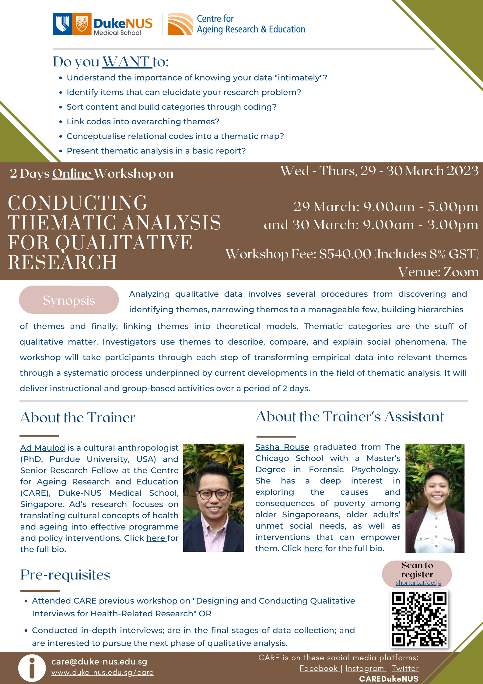 Conducting Thematic Analysis for Qualitative Research Workshop 29-30 Mar 2023
